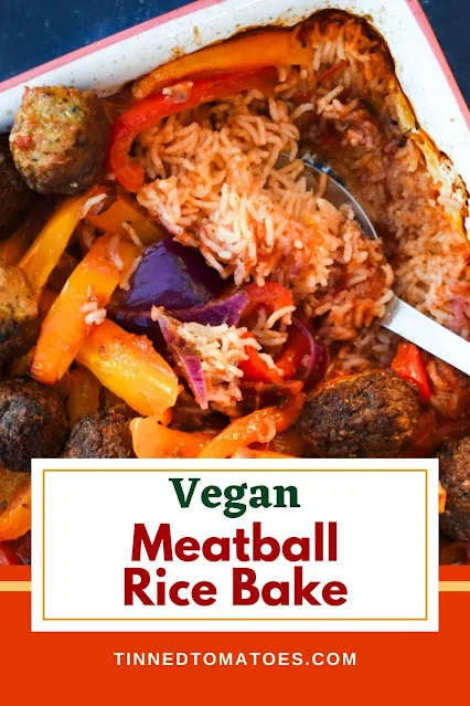 Vegan Meatball Rice Bake Recipe pin.