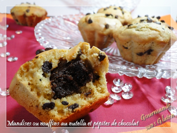 Mandises ou muffins au nutella et pépites de chocolat, sans gluten