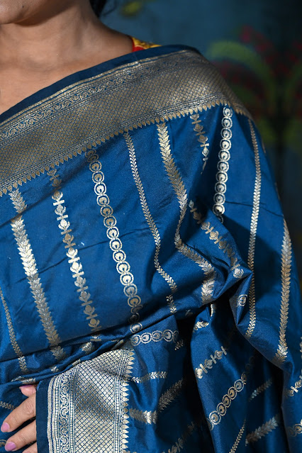 Ektara silk peacock blue Banarasi saree