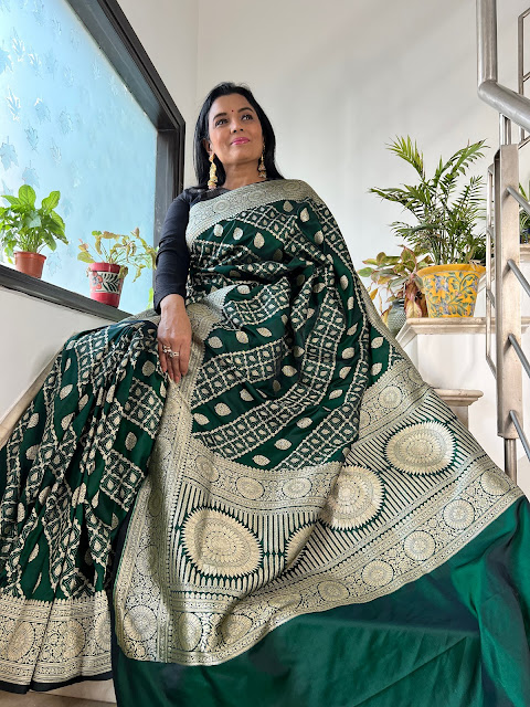 Emerald green mushroo silk saree