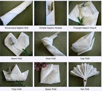 Not sure how to fold your napkins Here as some cool ideas via BumbleBee 