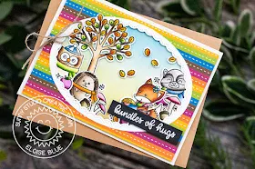 Sunny Studio Stamps: Woodsy Autumn Fluffy Clouds Frilly Frames Dies Bundle Of Hugs Card by Eloise Blue