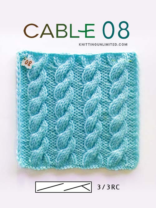 Cable 08, Multiple of 9 stitches plus 3