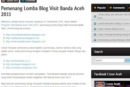 Alhamdulillah, Juara I Lomba Blog Visit Banda Aceh 2011