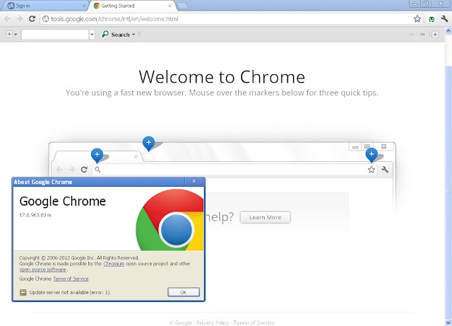 Google Chrome 17.0.963.83 Stable, Download Size 23.4 MB