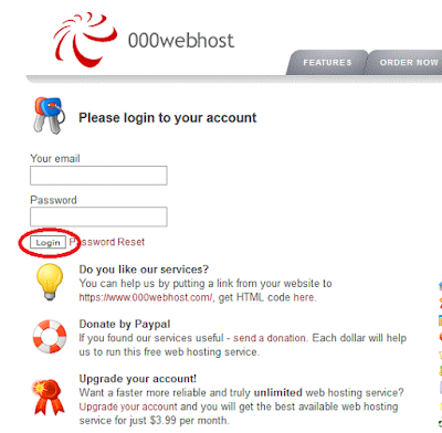 Gambar kolom login 000webhost