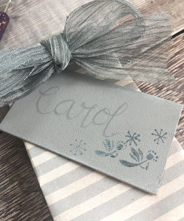 Inspired by Kate Leamon's Vintage style gift wrap, we created this handmade angel covered gift tag for our Christmas gifts 