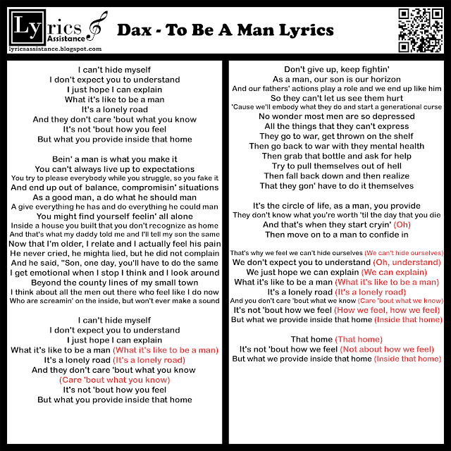Dax - To Be A Man Lyrics | lyricsassistance.blogspot.com