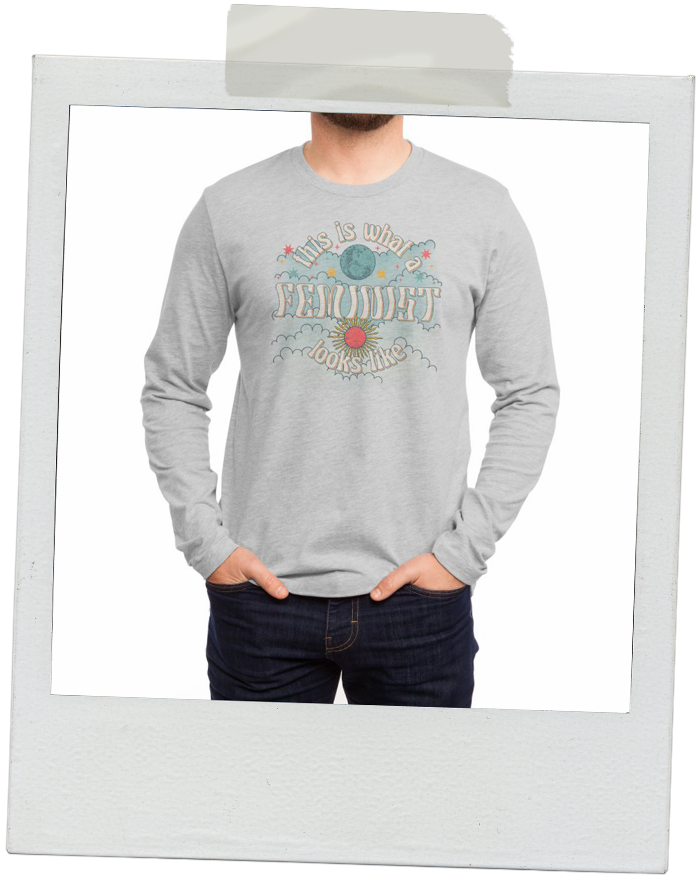 mens clothing, tee, sweater, man, feminism, feminist, gender equality, human rights, women, retro, vintage, hippie