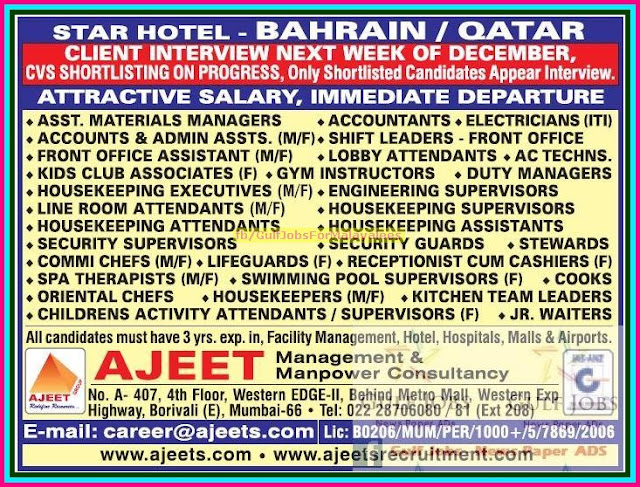 Attractive salary for Qatar and Bahrain
