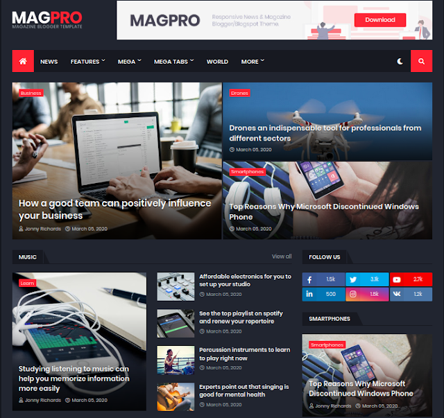 MagPro Blogger Template dark mode
