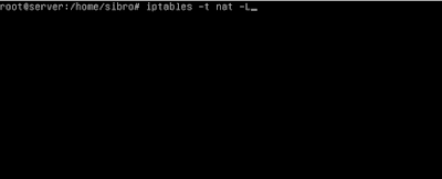 Setelah reboot coba lihat apakah pada tabel iptables ada rule yang tadi kita buat dengan cara