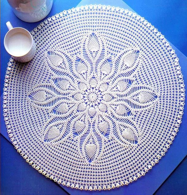 Crochet Doily Tablecloth Pattern - Pineapple Doily, round, white, crochet lace