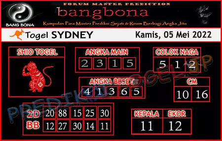 Prediksi Sydney Bang Bona Kamis 05 Mei 2022