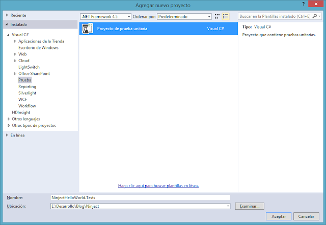 Proyecto de prueba unitaria NinjectHelloWorld.Tests