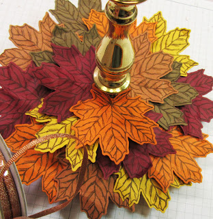 Fall Candle ring. This home décor item is made with the stamp and large leaf die from Stampin’Up!’s Gather Together Bundle