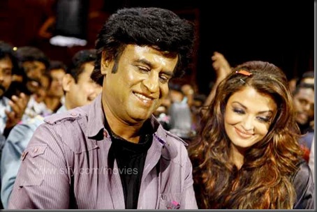 Rajinikanth, Aishwarya and Shankar at the Enthiren party