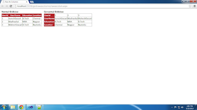 How To Display Rows as Columns in Grid view in Asp.net using C# And VB.NET