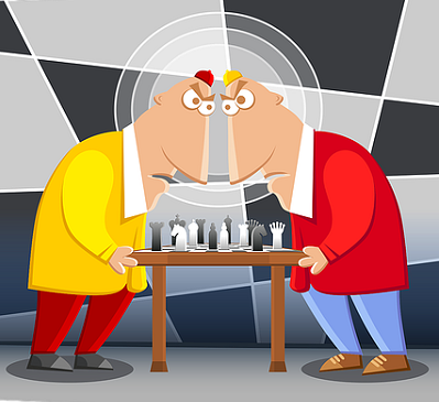 Two Men Cartoons Playing Chess