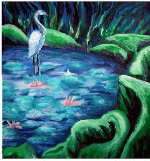 Heron in a Lagoon - Art by Sylvia Kay
