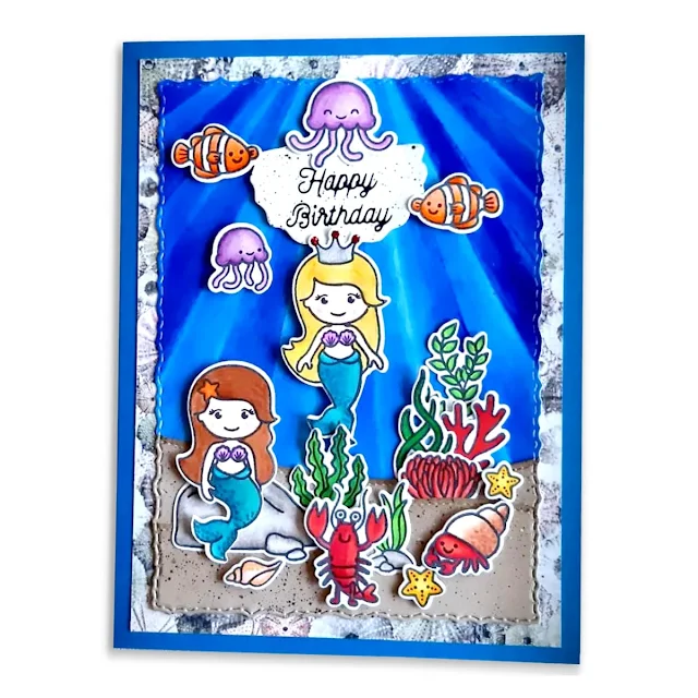 Sunny Studio Stamps: Magical Mermaids Customer Card by Gabriele Bohm (featuring Best Fishes)