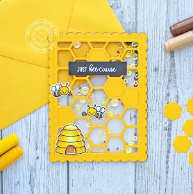 Sunny Studio Stamps: Frilly Frames Just Bee-cause Shaker Card by Vanessa Menhorn