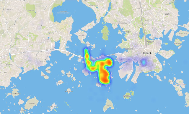 Lämpökartassa Lauttasaaressa eniten punaista ja keltaista, Vattuniemi punaisin. Vastauksia myös Helsingin keskustasta ja Ruoholahden ja Jätkäsaaren alueelta.