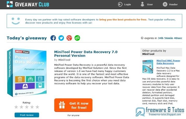 Offre promotionnelle : MiniTool Power Data Recovery 7.0 gratuit !