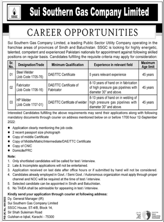 Jobs Announcement at Sui Southern Gas Company Limited