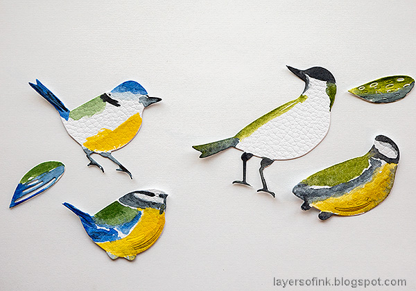 Layers of ink - DIY Bird Notebooks Tutorial by Anna-Karin Evaldsson. Watercolor the birds.