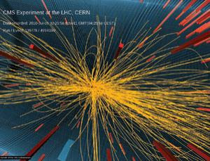 Imagen simulada del experimento CMS que muestra posibles pistas del Universo primitivo