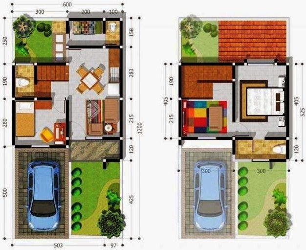 14 contoh gambar denah rumah minimalis  2 lantai 3D ukuran 