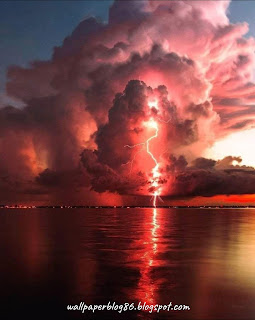 Wallpaper HD Indahnya Kilatan Petir dan Sunset Di Pantai Florida| wb86