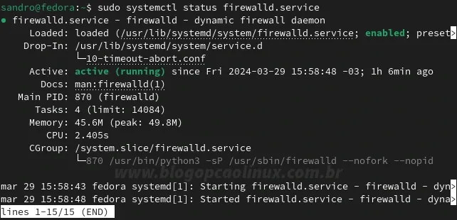 Firewall está ativo no Fedora 40 Workstation
