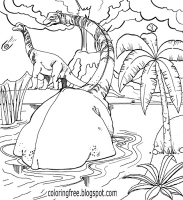 Kids science fiction dinosaur film Prehistoric illustration Jurassic earth coloring pages to print