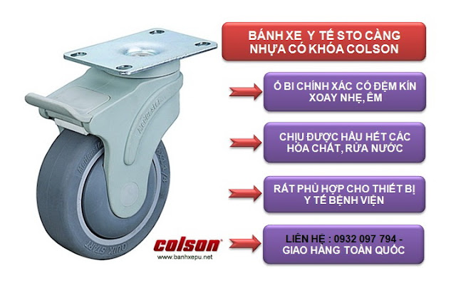 Bánh xe giường bệnh cao su có khóa chịu tải 100kg | STO-6856-448BRK4 www.banhxepu.net