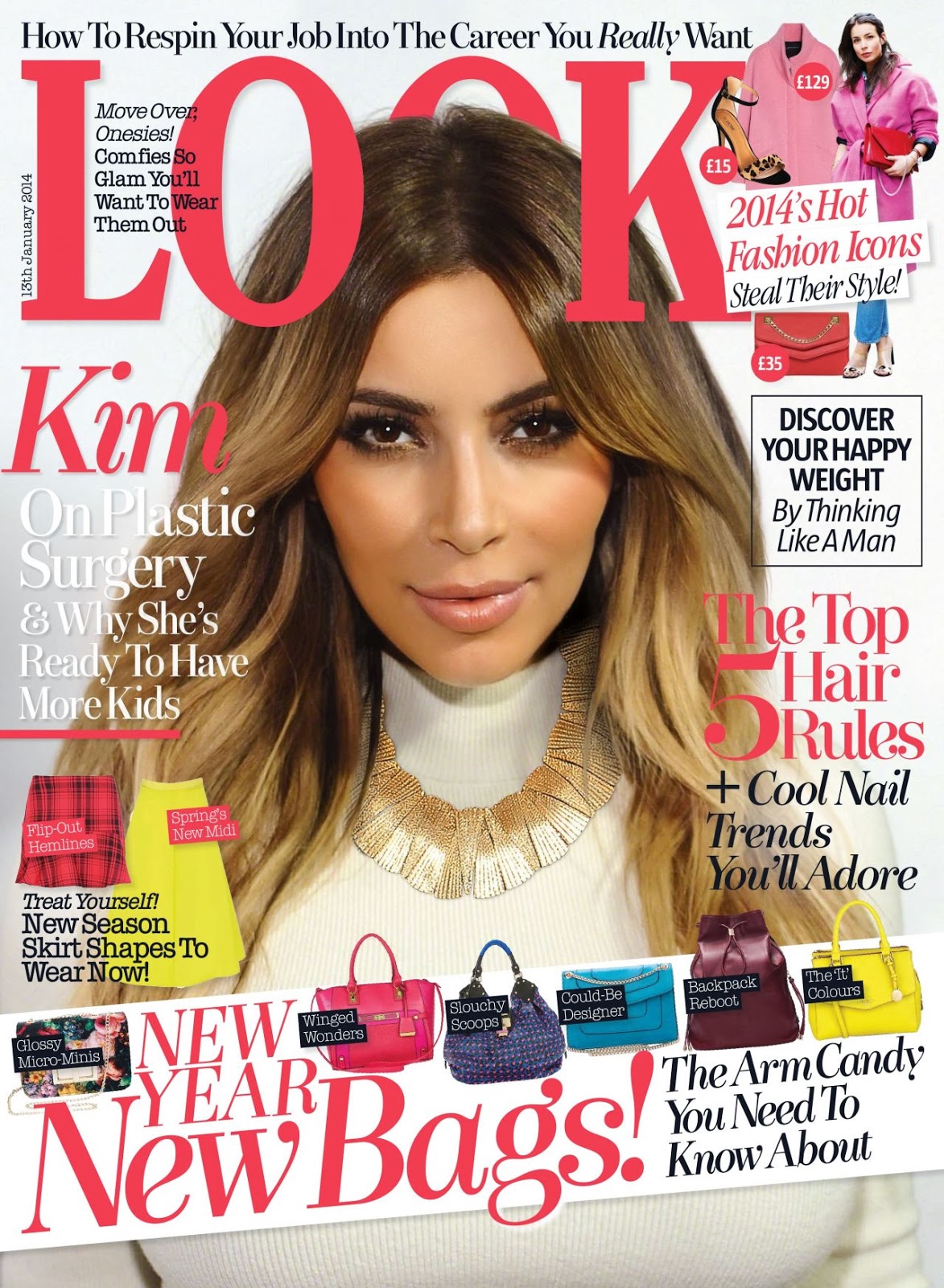 Magazine Cover : Kim Kardashian Magazine Photoshoot Pics on Look Magazine UK January 2014 Issue 