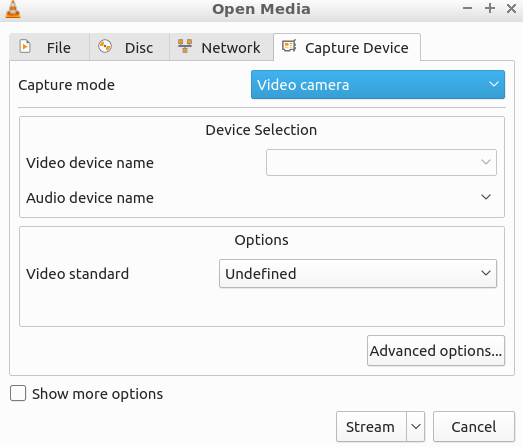VLC media player open capture device