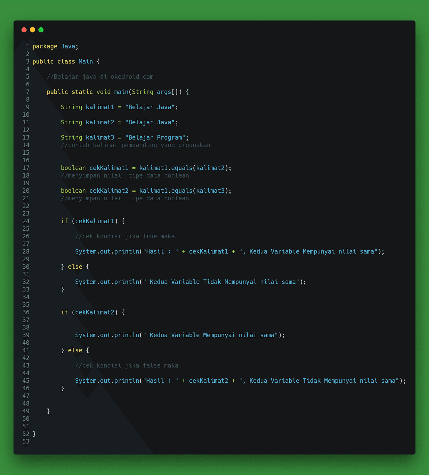 Method equals di String java