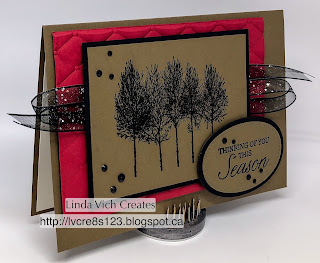 Linda Vich Creates: Holiday Catalog 2018 Sneak Preview: Winter Woods Christmas. A cheery Real Red matte embossed with the Tufted Embossing Folder serves as the backdrop for this graphic Christmas card using the Winter Woods stamp set.