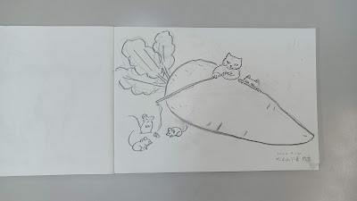 絵手紙下描き野菜猫
