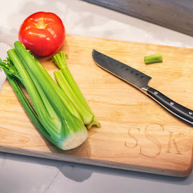 personalized cutting board with knife and celery