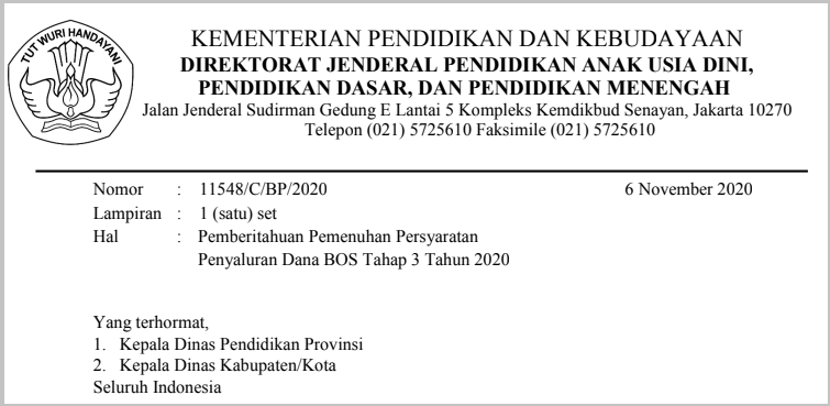 Pemberitahuan Pemenuhan Persyaratan Penyaluran Dana BOS Tahap 3 Tahun