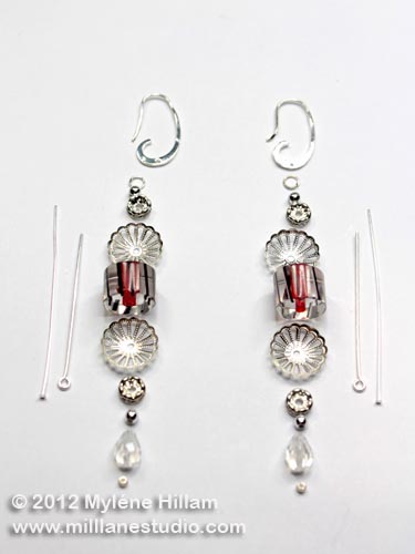 Bead and finding layout for construction of Christmas Lantern earrings