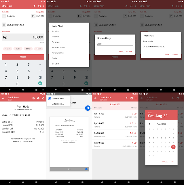 Aplikasi struk pom bensin / pom mini
