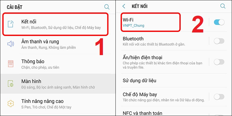 Chọn cài đặt Wi-Fi