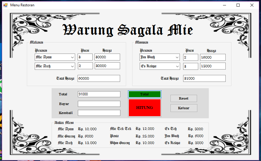 pemrograman visual basic menu makanan