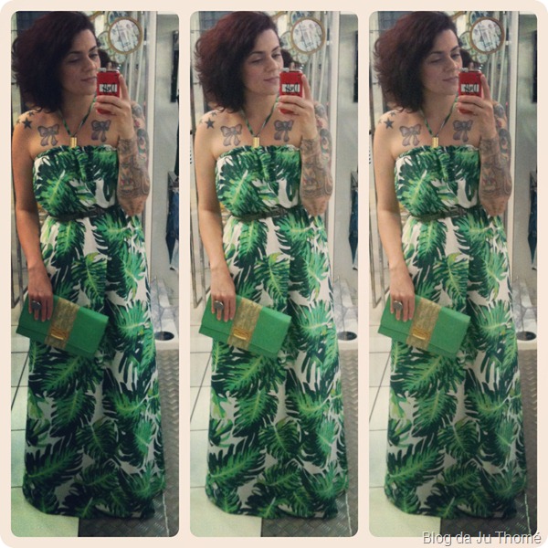 look vestido longo verde com estampa tropical e bolsa amarela (4)
