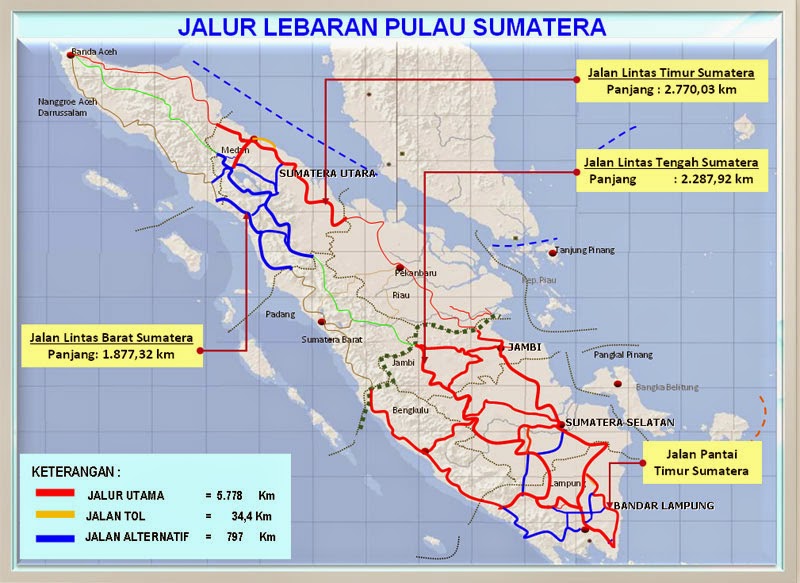 Peta Jalur Mudik Lebaran Pulau Sumatera 2015