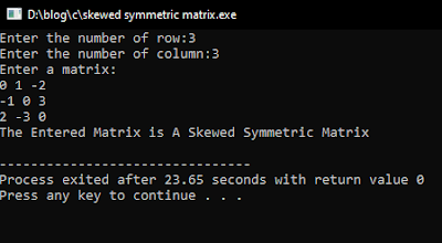 C Program to find if the given square matrix is skew symmetric or not